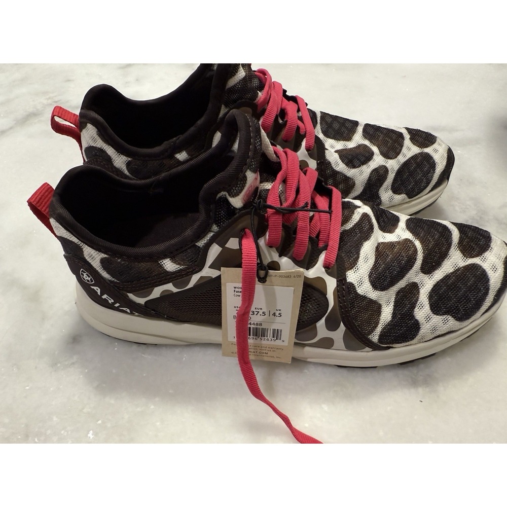 Ariat Fuse Sneakers Women 7 Cow Print Brown White Pink 10044488